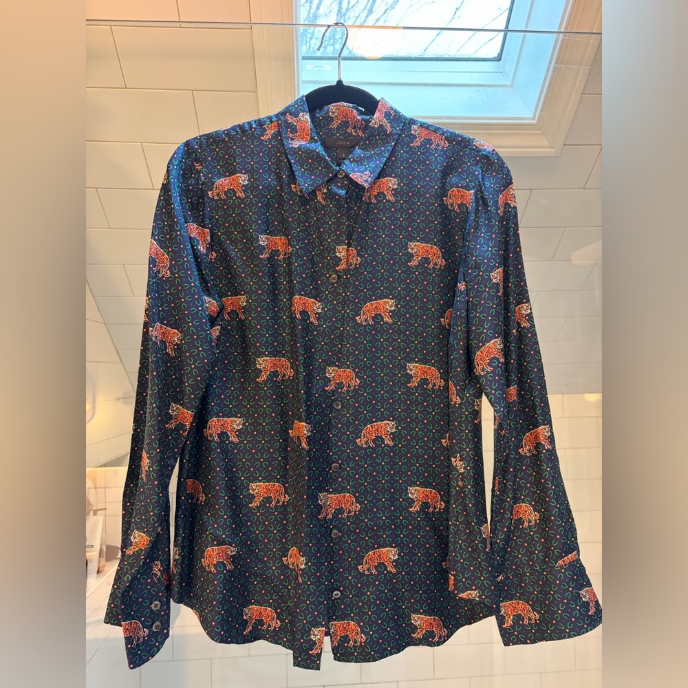 J. Crew Emerald Silk Shirt with Tiger Print 8
